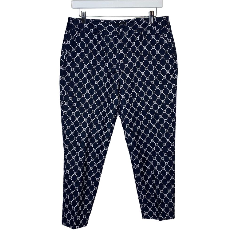 Talbots Petites‎ Womens Size 8P Ankle Pants Navy Blue White Cotton Blend Petite
